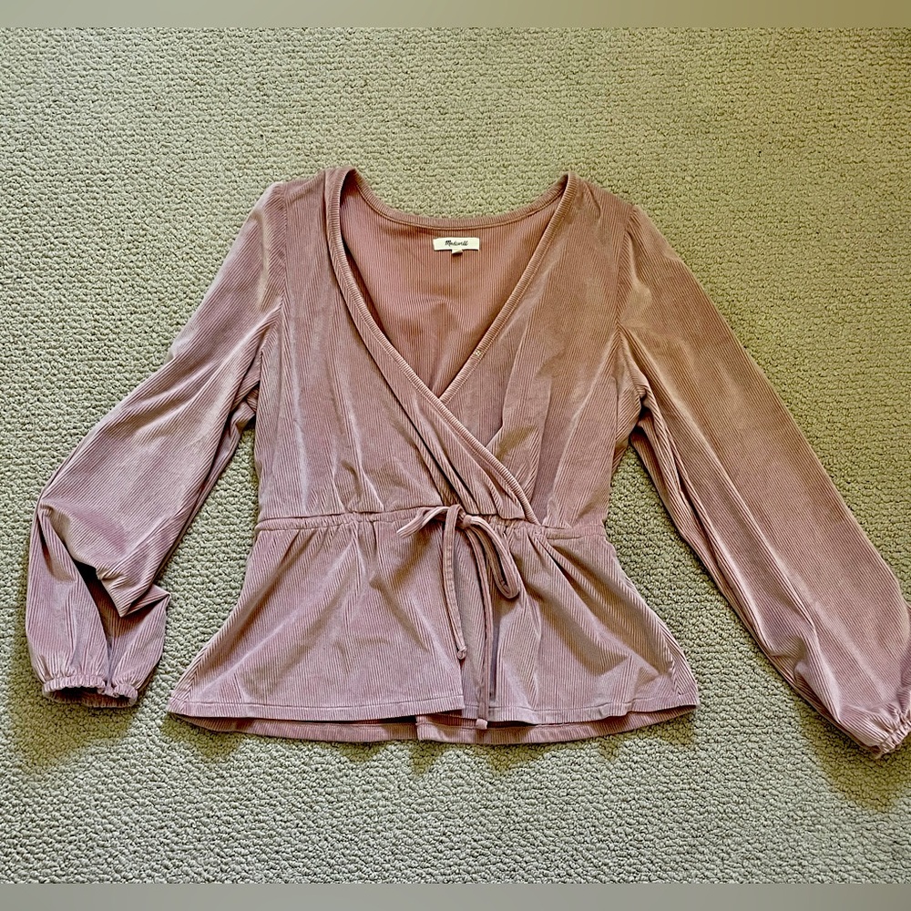Madewell dusty pink velvet wrap shirt